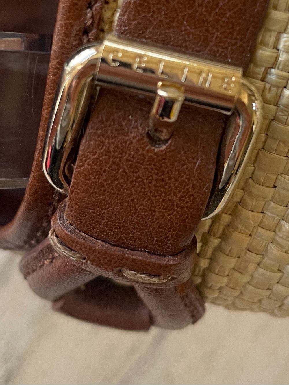 Celine Slingback Heels Brown Leather & Raffia Straw Pointed-Toe SZ 40.5 C US 9.5 - Picture 7 of 14